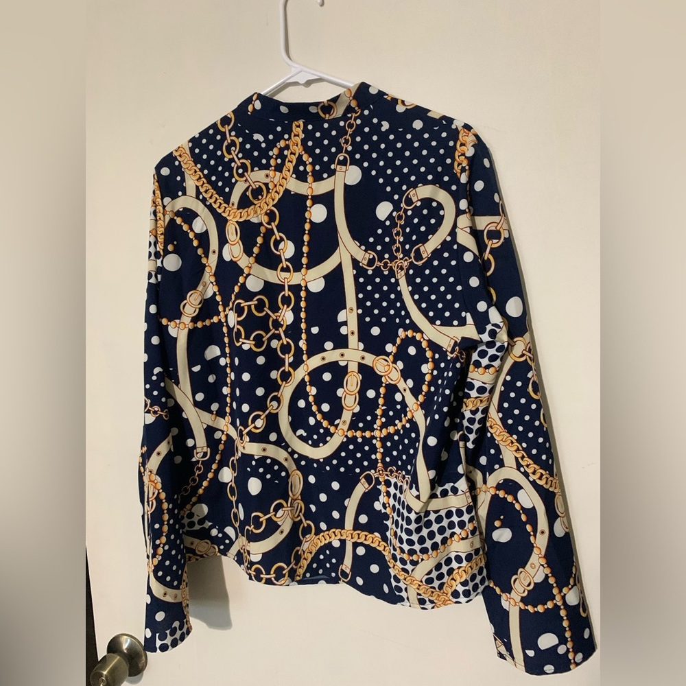 SHEIN Navy and Gold Chain Print Blouse - Picture 2 of 4